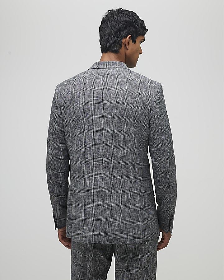 River Island Grey Regular Fit Check Suit Jacket