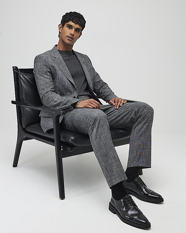 River Island Grey Regular Fit Check Suit Trousers