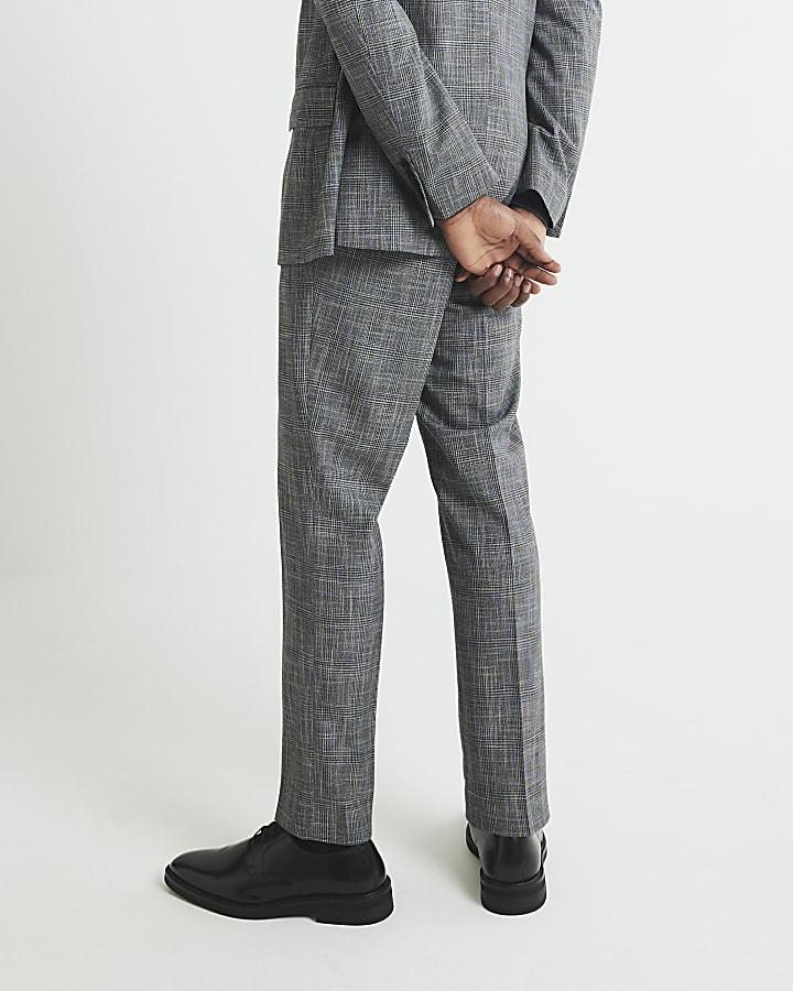 River Island Grey Regular Fit Check Suit Trousers