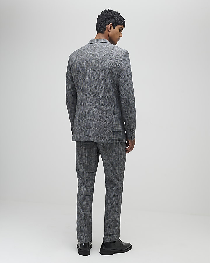 River Island Grey Regular Fit Check Suit Trousers