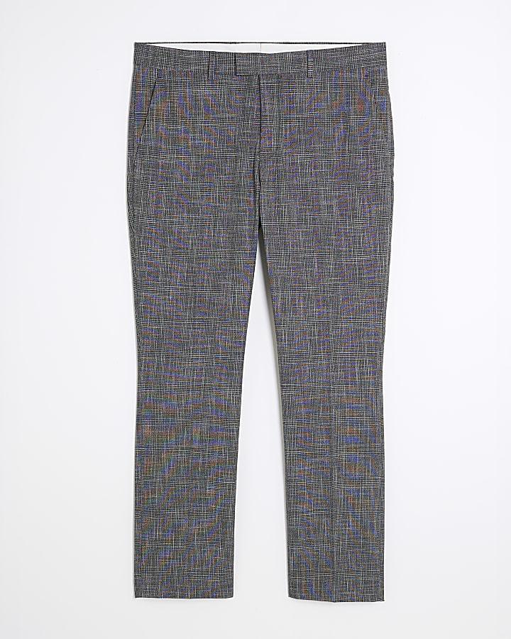river island Grey Regular Fit Check Suit Trousers
