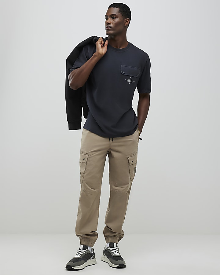 River Island Grey Regular Fit Chest Pocket T-Shirt