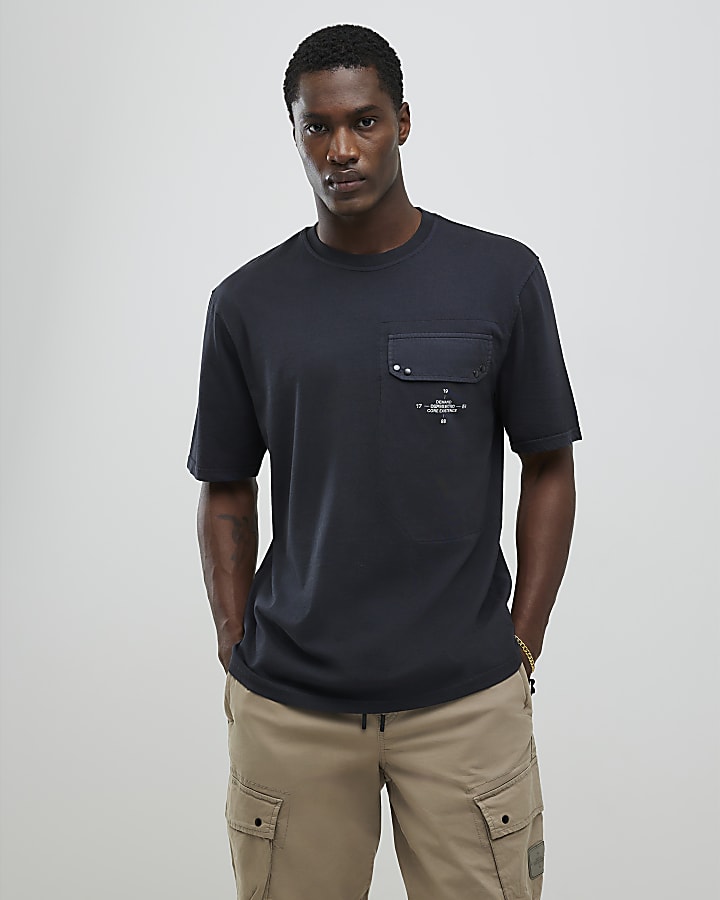River Island Grey Regular Fit Chest Pocket T-Shirt