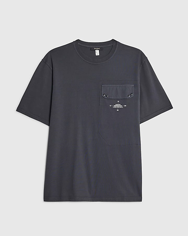 river island Grey Regular Fit Chest Pocket T-Shirt