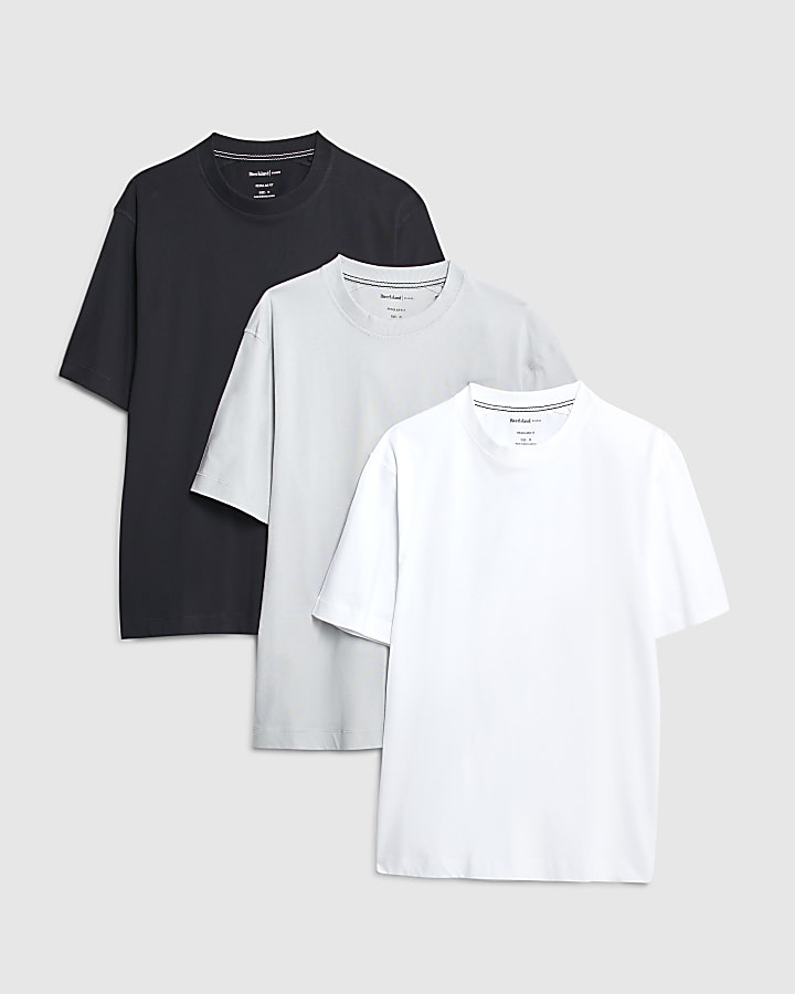 river island Grey Regular Fit Pack Of 3 T-Shirts