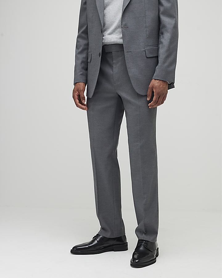 River Island Grey Regular Fit Suit Trousers