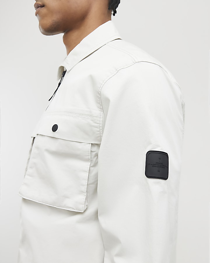 River Island Grey Regular Fit Zipped Overshirt