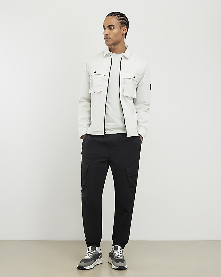 River Island Grey Regular Fit Zipped Overshirt