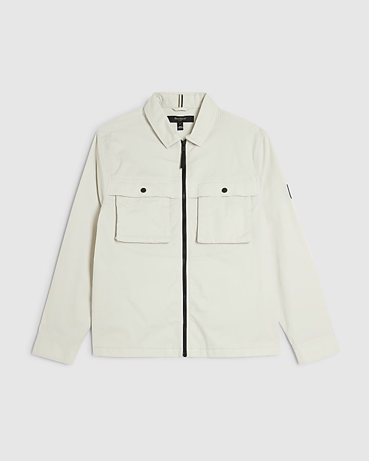 river island Grey Regular Fit Zipped Overshirt