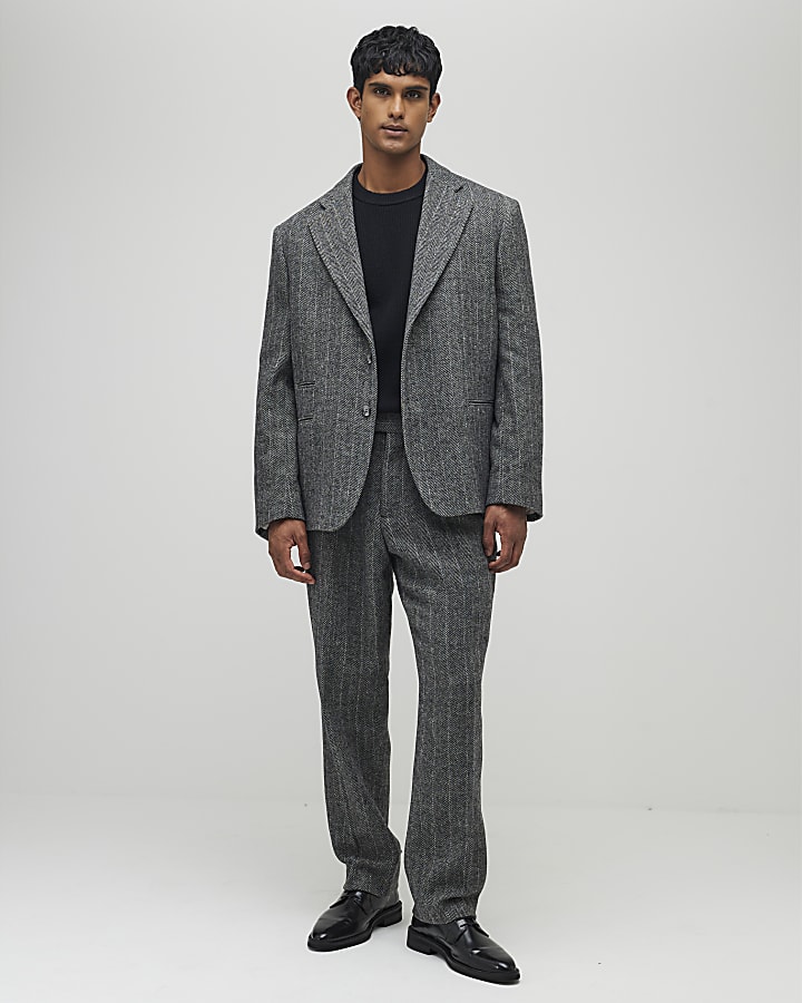 River Island Grey Relaxed Fit Striped Suit Jacket