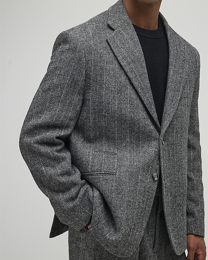River Island Grey Relaxed Fit Striped Suit Jacket