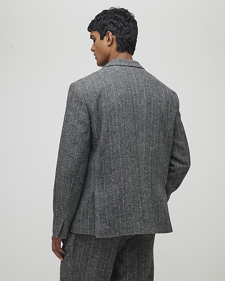 River Island Grey Relaxed Fit Striped Suit Jacket