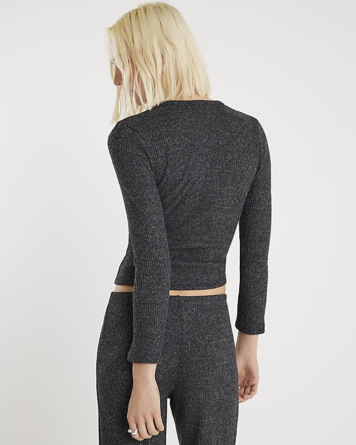 River Island Grey Ribbed Knot Hem Cosy Top