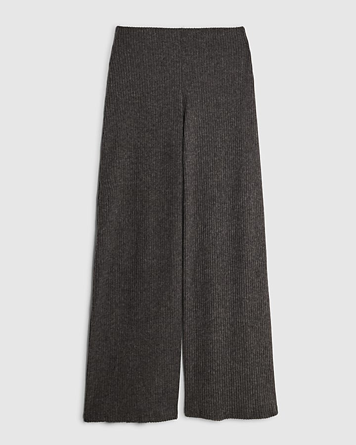 river island Grey Ribbed Wide Leg Trousers