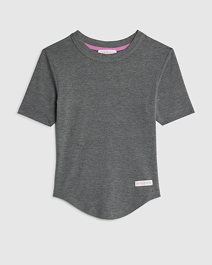 river island Grey RVR Edition Curved Hem T-Shirt
