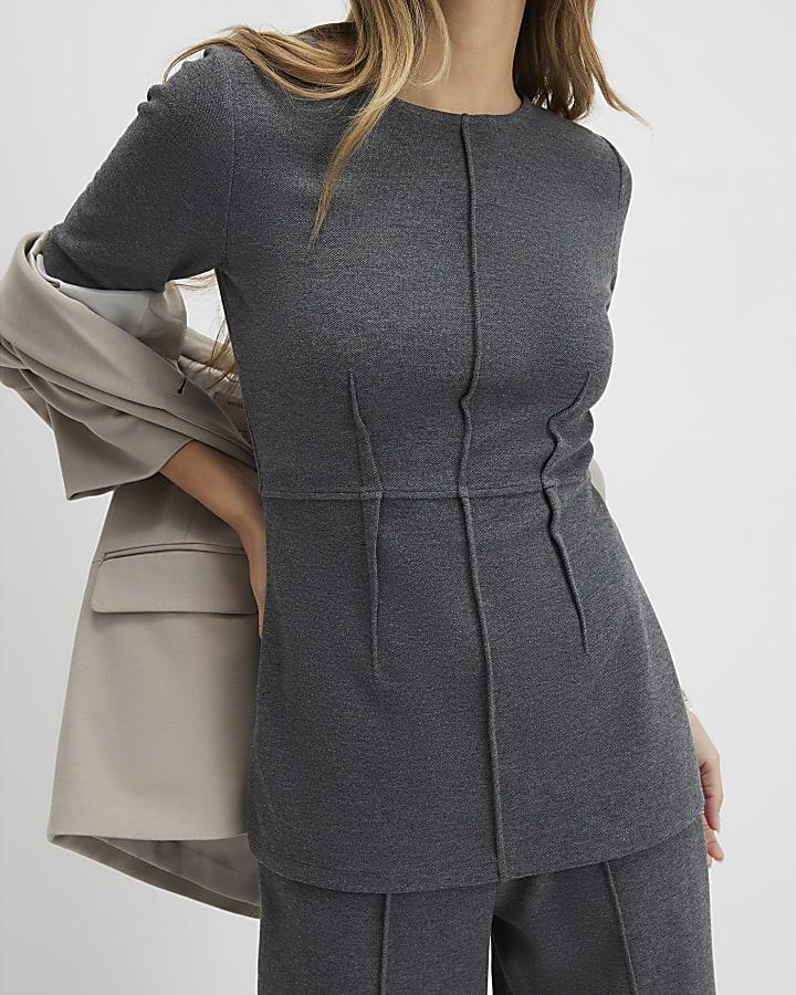 River Island Grey Seam Detail Wide Leg Trousers