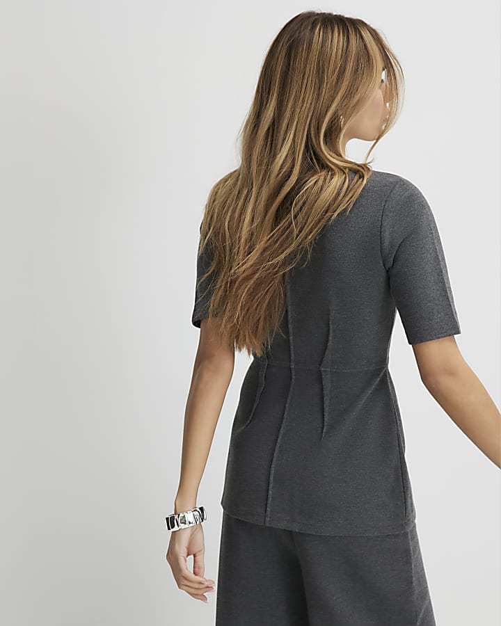 River Island Grey Seam Detail Wide Leg Trousers
