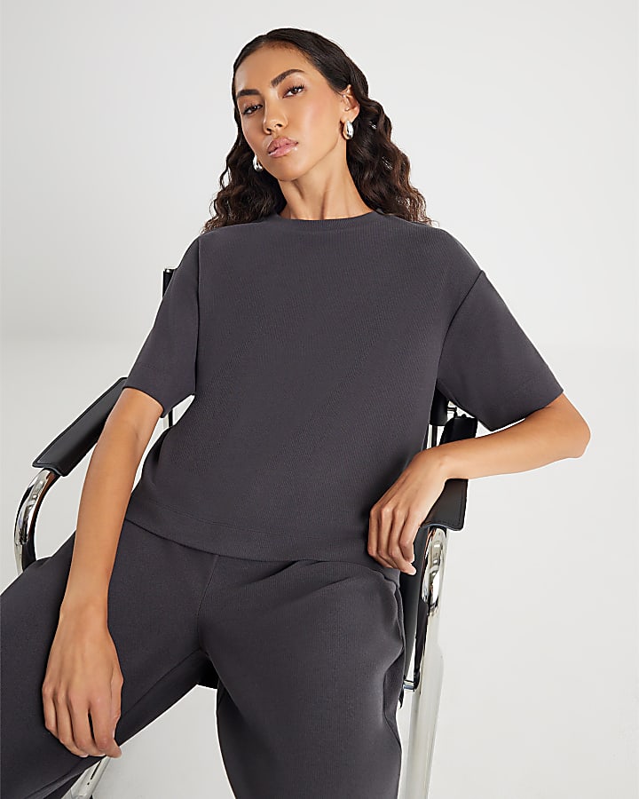 River Island Grey Short Sleeve Cosy Boxy T-Shirt