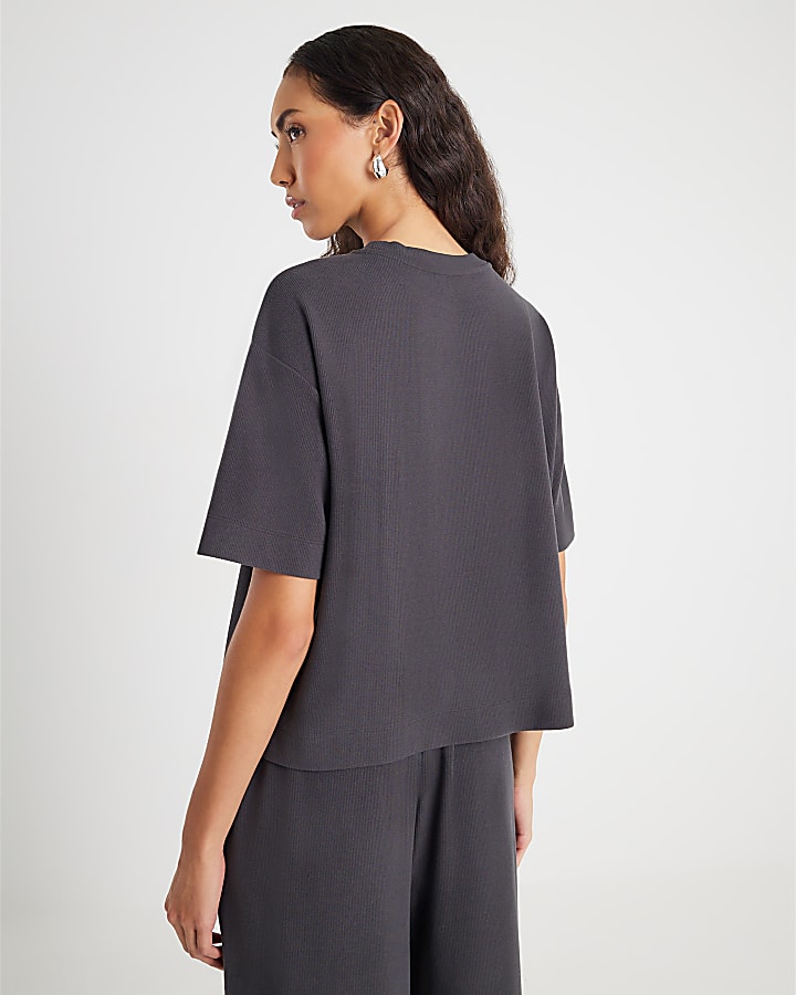 River Island Grey Short Sleeve Cosy Boxy T-Shirt