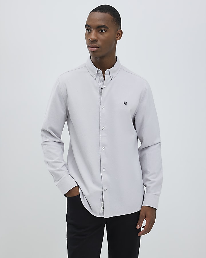 River Island Grey Sim Fit Washed Shirt