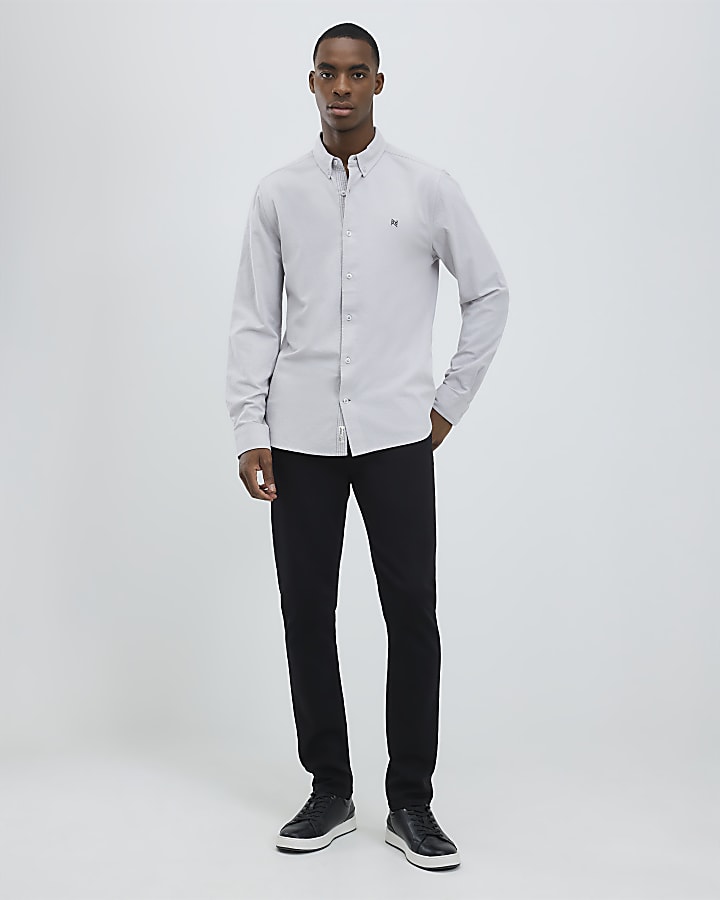 River Island Grey Sim Fit Washed Shirt