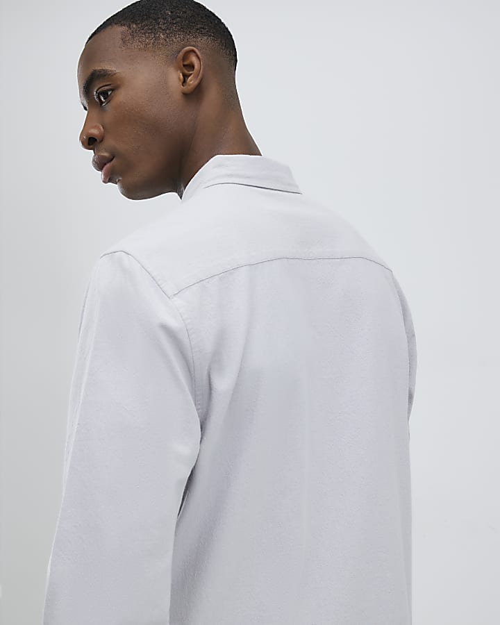 River Island Grey Sim Fit Washed Shirt
