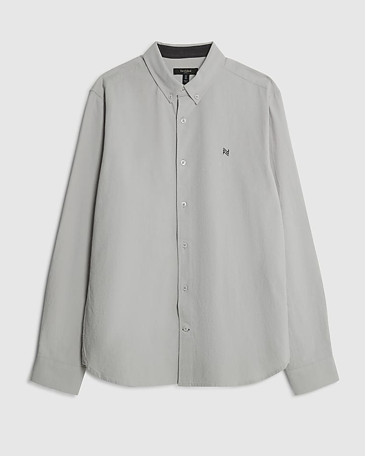 river island Grey Sim Fit Washed Shirt