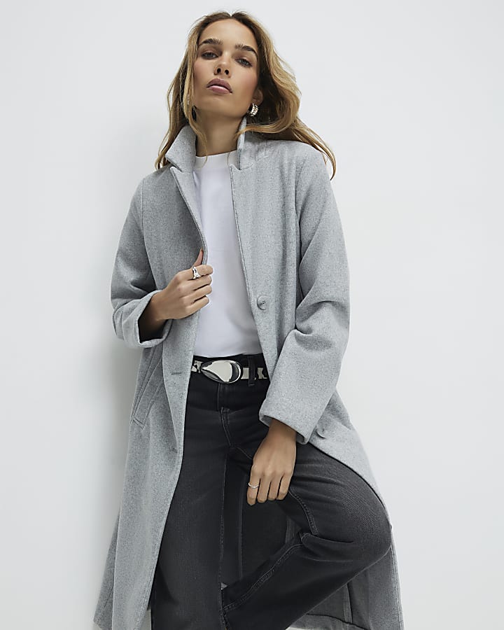 River Island Grey Single Breasted Coat