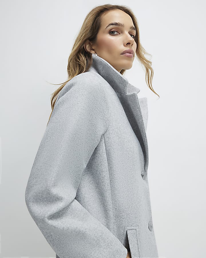 River Island Grey Single Breasted Coat