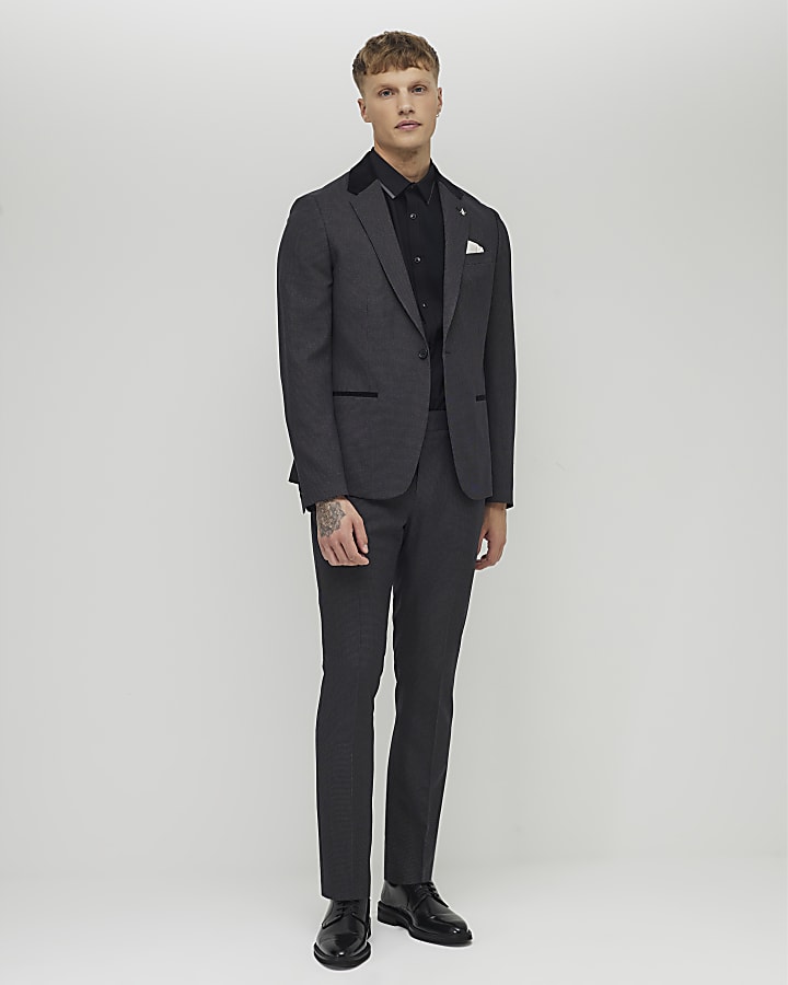 River Island Grey Skinny Fit Check Suit Jacket