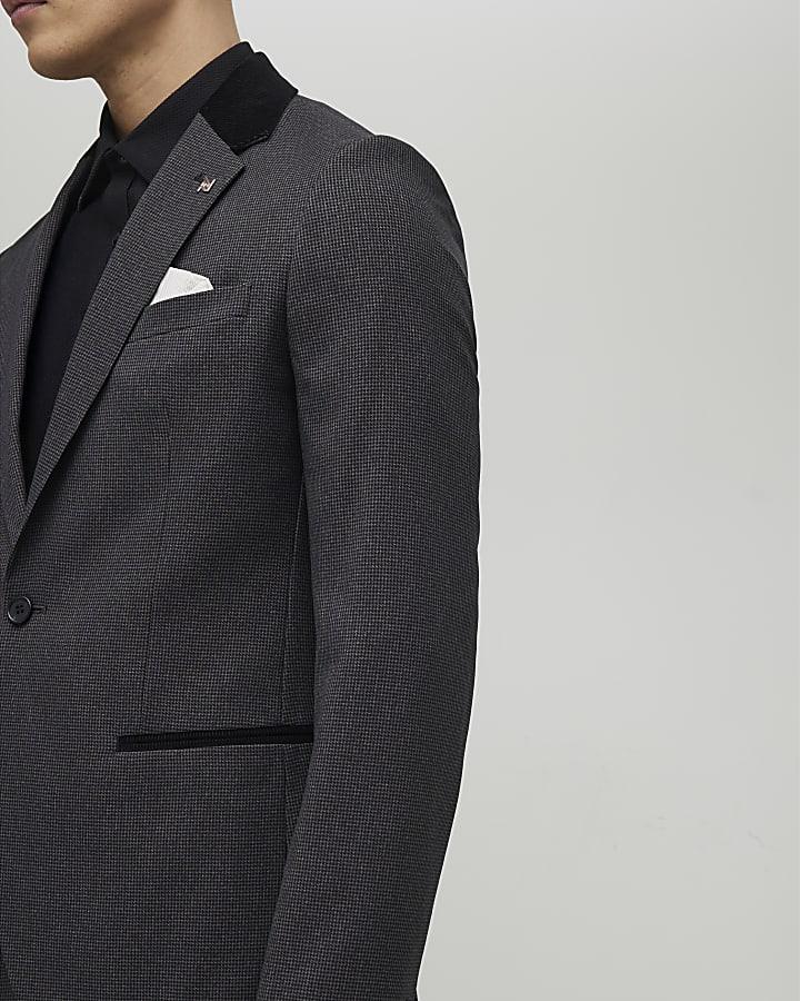 River Island Grey Skinny Fit Check Suit Jacket