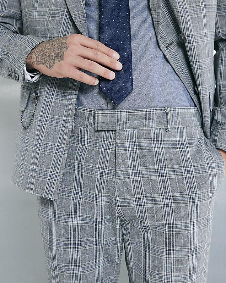River Island Grey Skinny Fit Check Suit Trousers