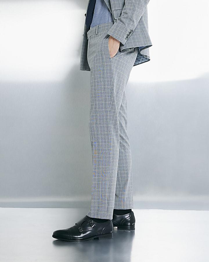 River Island Grey Skinny Fit Check Suit Trousers