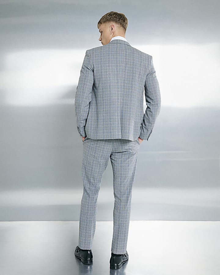 River Island Grey Skinny Fit Check Suit Trousers