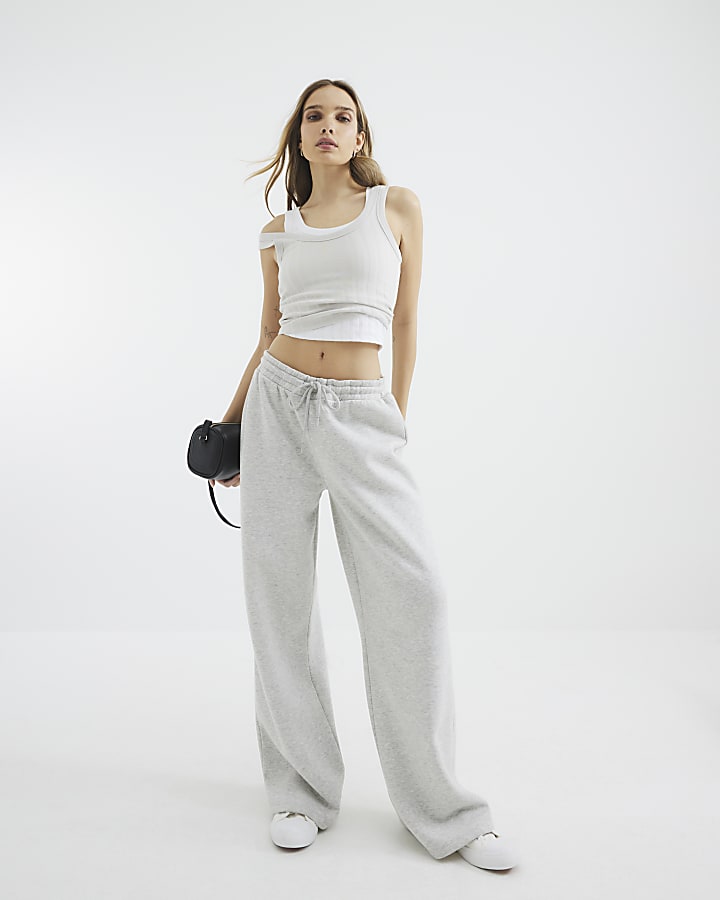 River Island Grey Sleeveless Wide Ribbed Crop Top