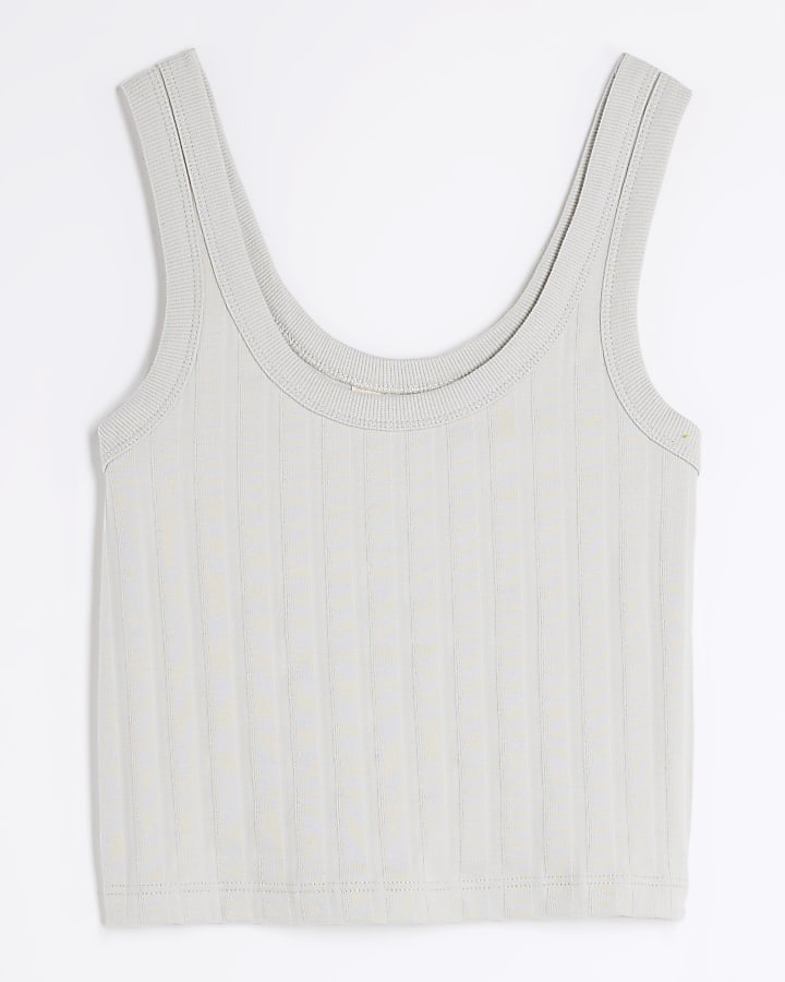 river island Grey Sleeveless Wide Ribbed Crop Top