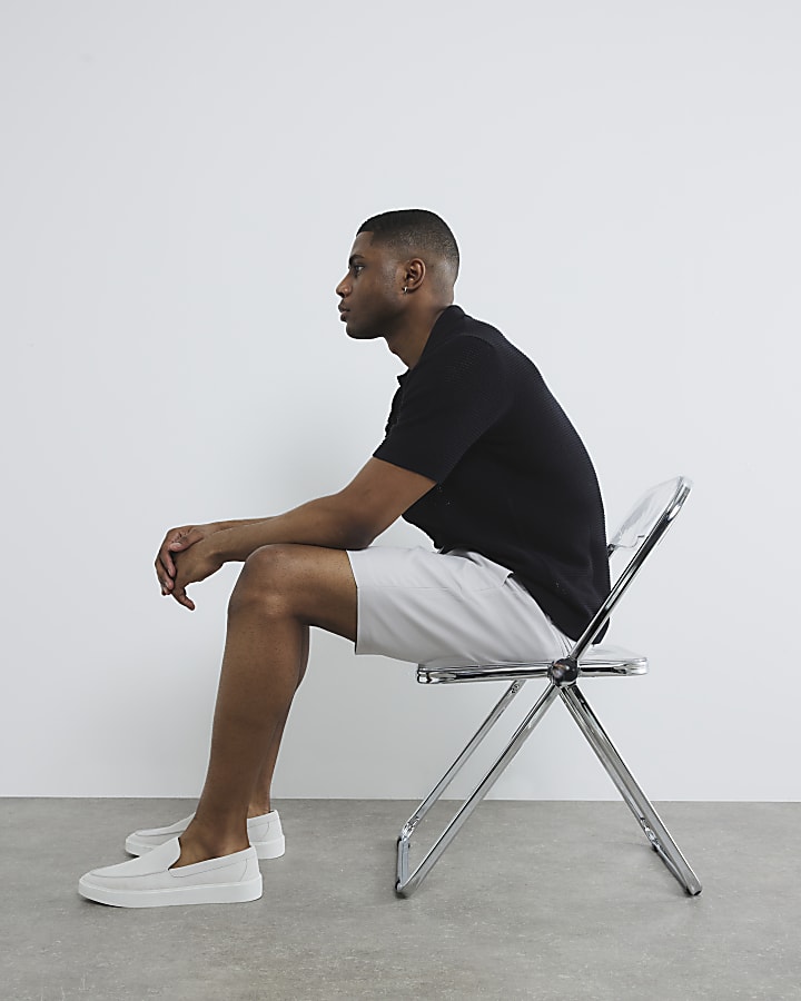 River Island Grey Slim Fit Belted Chino Shorts