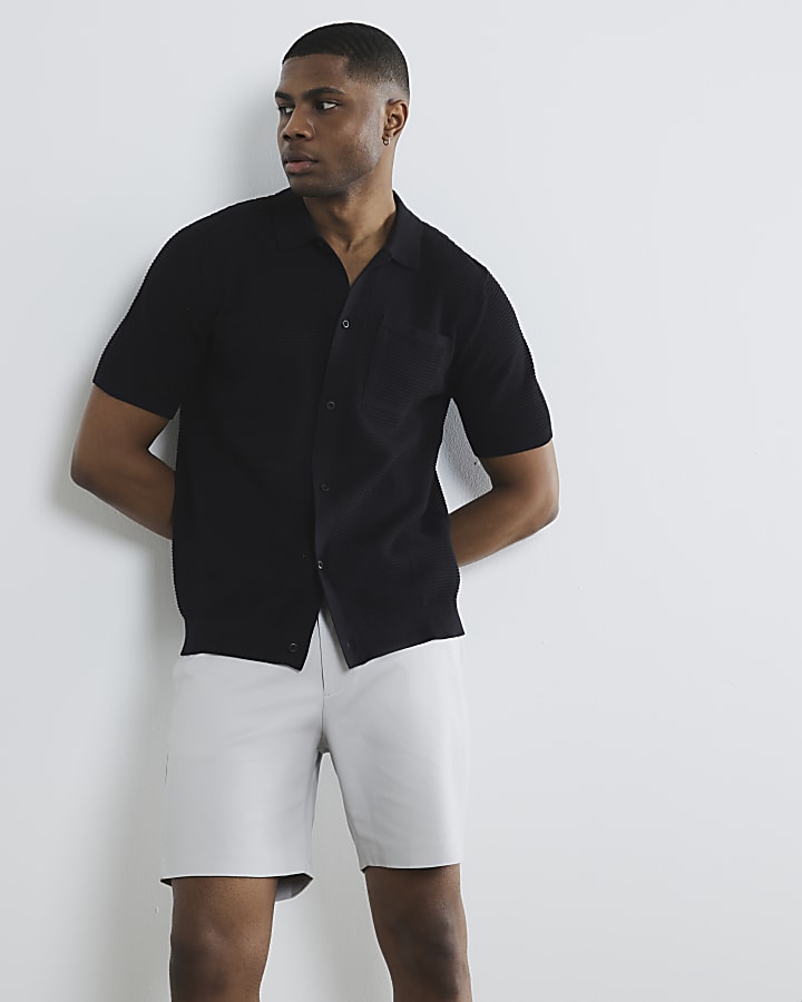 River Island Grey Slim Fit Belted Chino Shorts