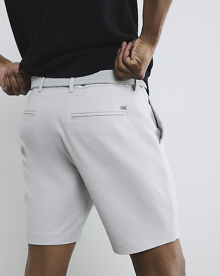 River Island Grey Slim Fit Belted Chino Shorts
