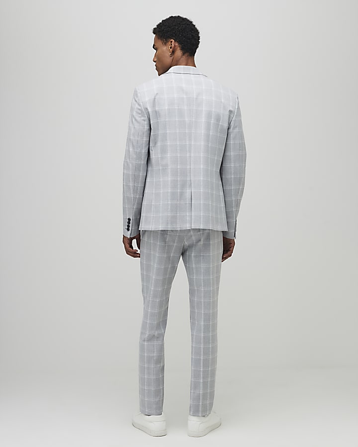 River Island Grey Slim Fit Check Suit Trousers
