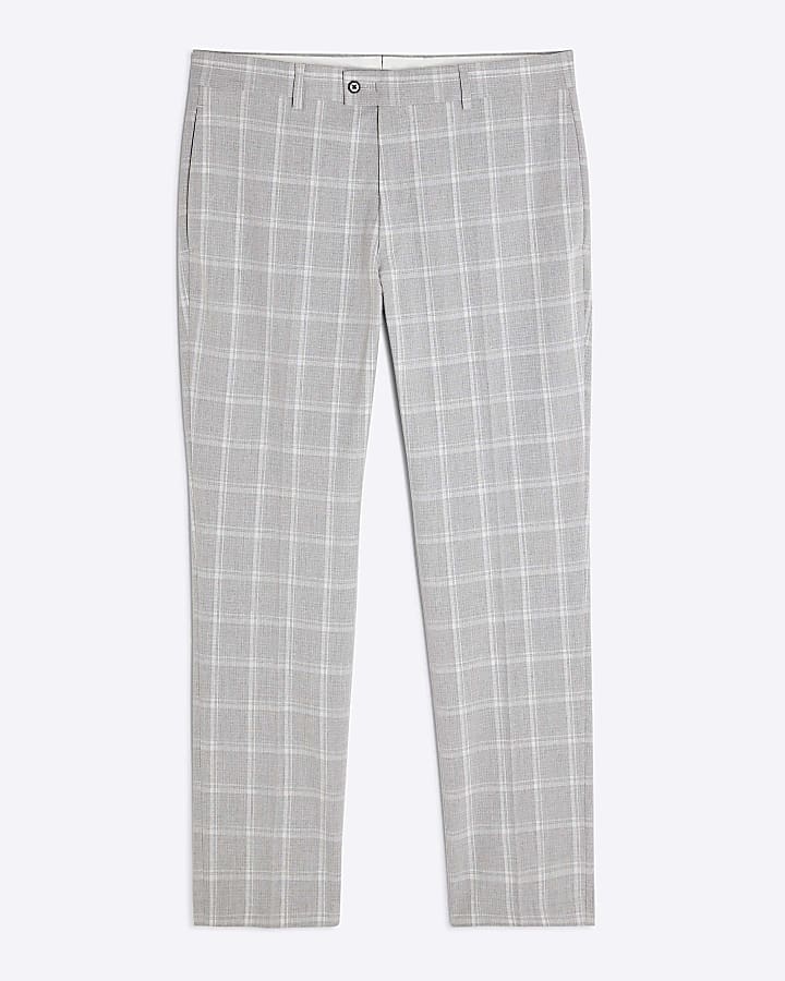 river island Grey Slim Fit Check Suit Trousers