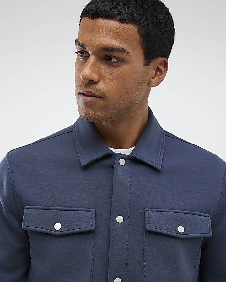 River Island Grey Slim Fit Collared Overshirt