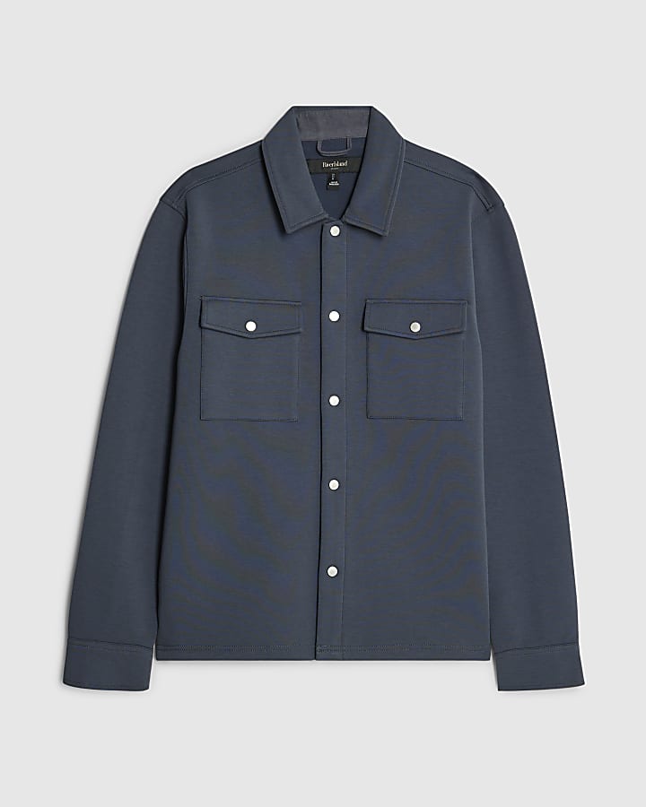 river island Grey Slim Fit Collared Overshirt