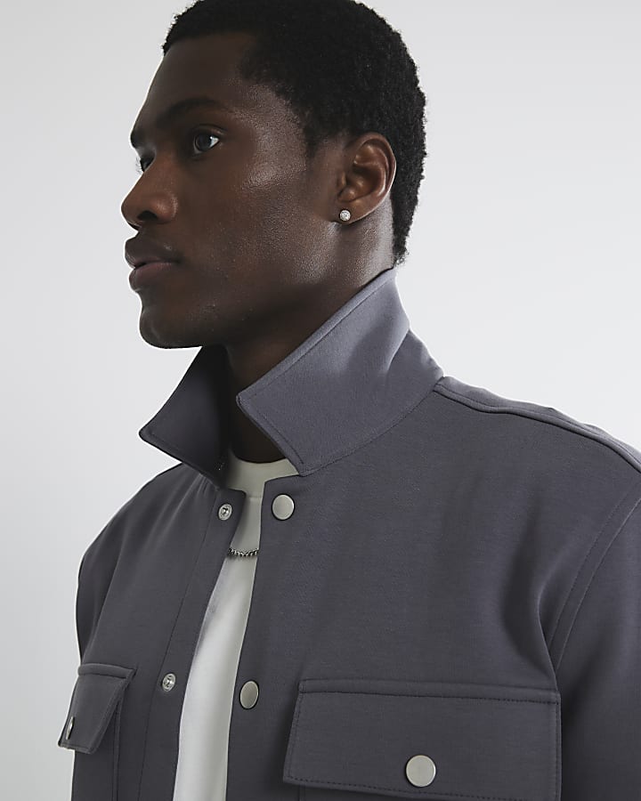 River Island Grey Slim Fit Long Sleeve Overshirt