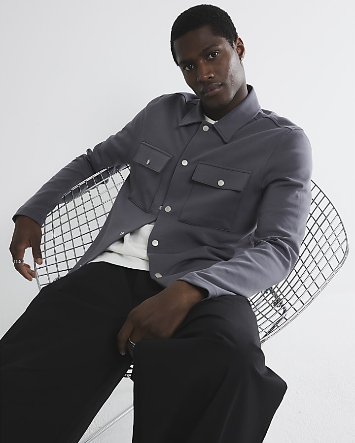 River Island Grey Slim Fit Long Sleeve Overshirt