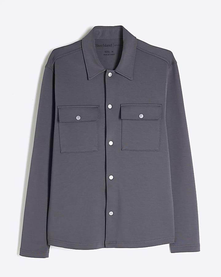 river island Grey Slim Fit Long Sleeve Overshirt