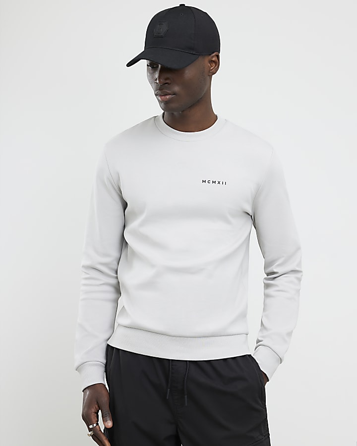 River Island Grey Slim Fit MCMXII Sweatshirt