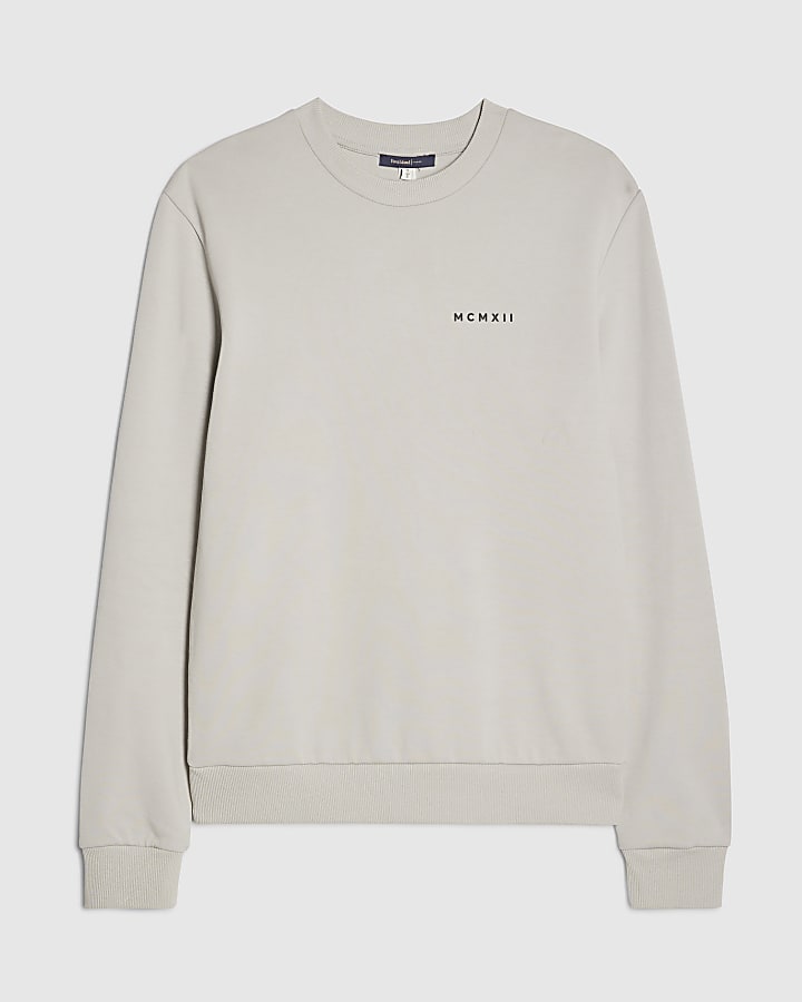river island Grey Slim Fit MCMXII Sweatshirt