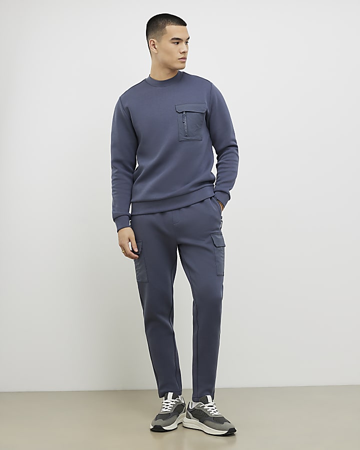 River Island Grey Slim Fit Nylon Pocket Sweatshirt