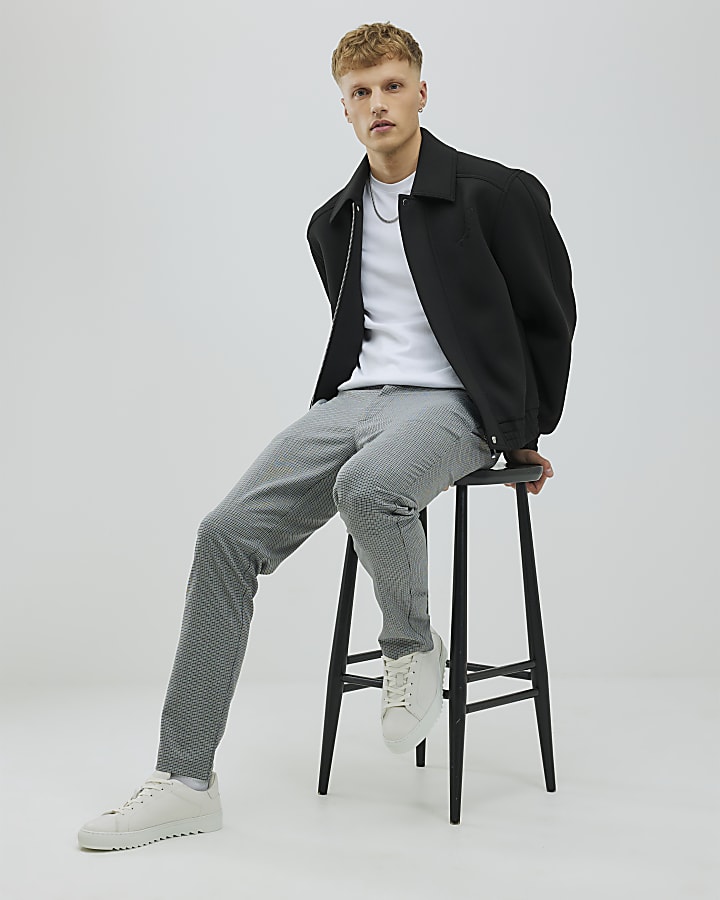 River Island Grey Slim Fit Puppytooth Trousers